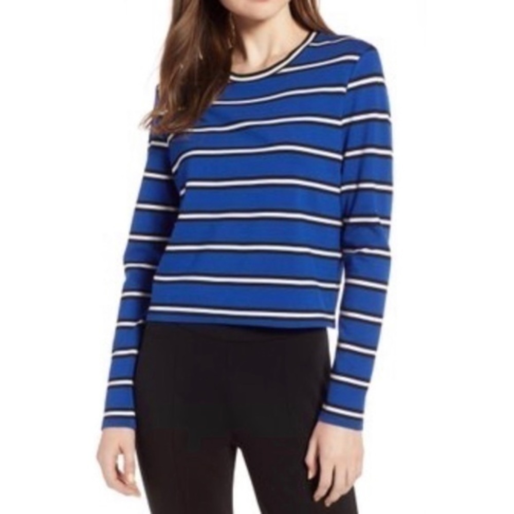 Halogen blue and‎ white stripe knit top size Small